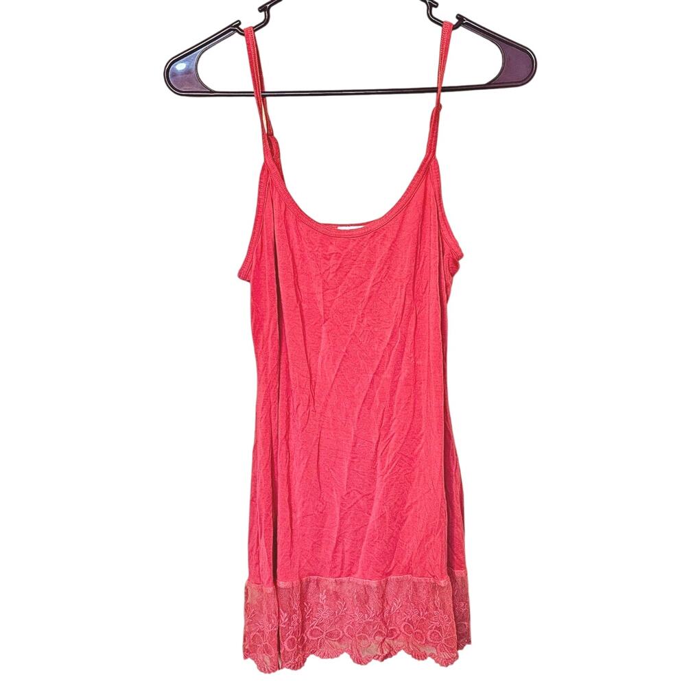 Soft Surroundings Size Medium Hot Pink Long Nighty Stretchy Tank Lace Sleep Dres